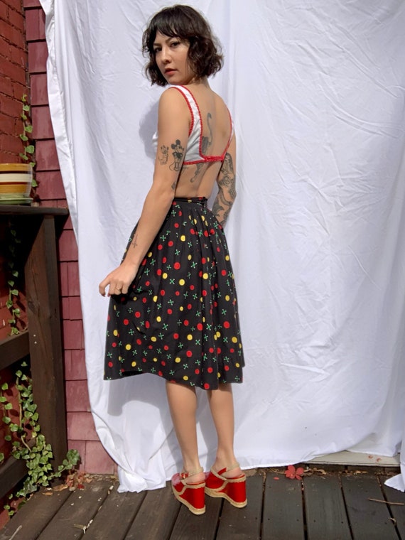 1950s Novelty Skirt / Polka Dots and Jumping Jack… - image 2