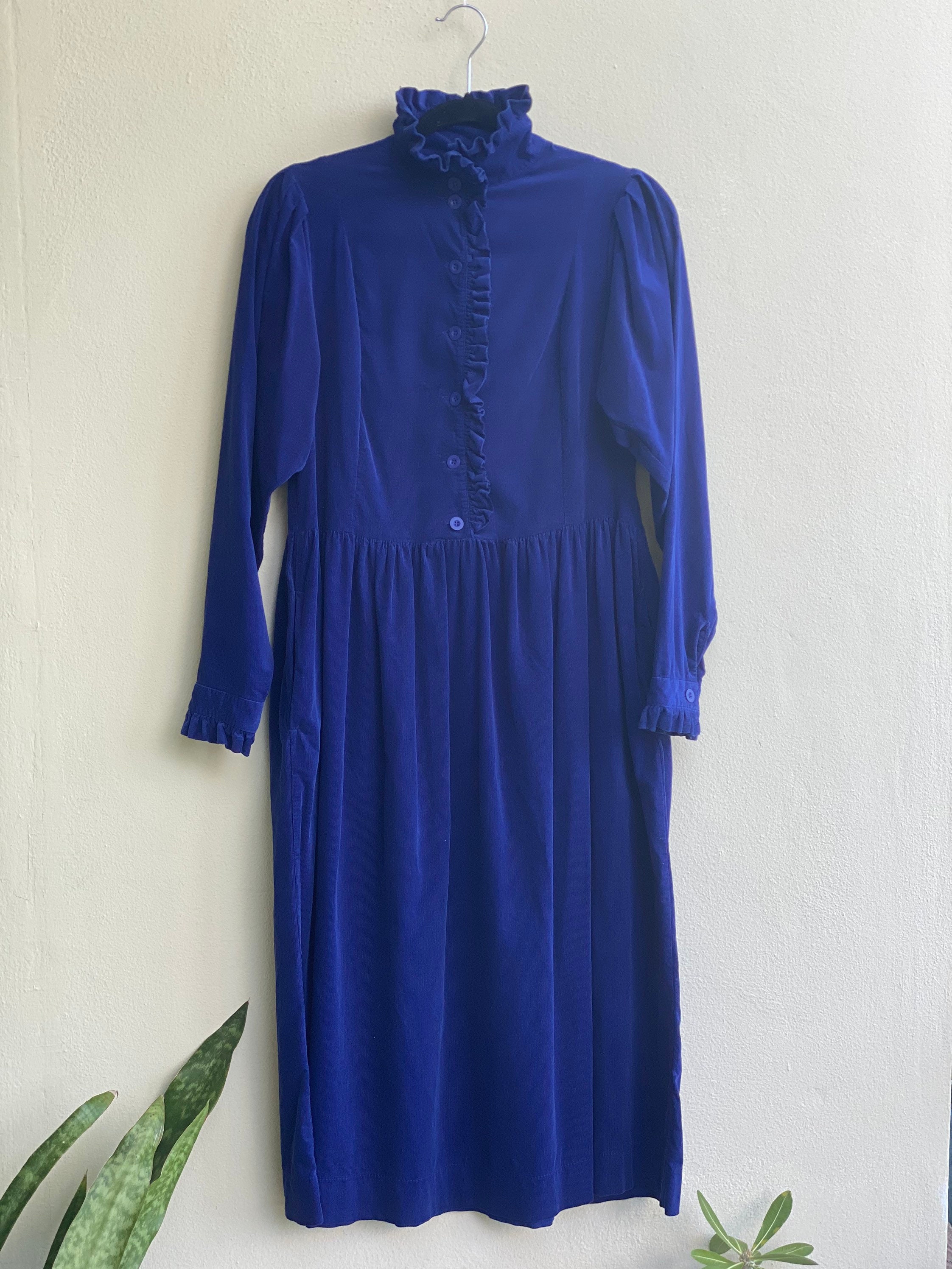 Vintage High Neckline Dress / Laura Ashley Dress / Navy Blue | Etsy