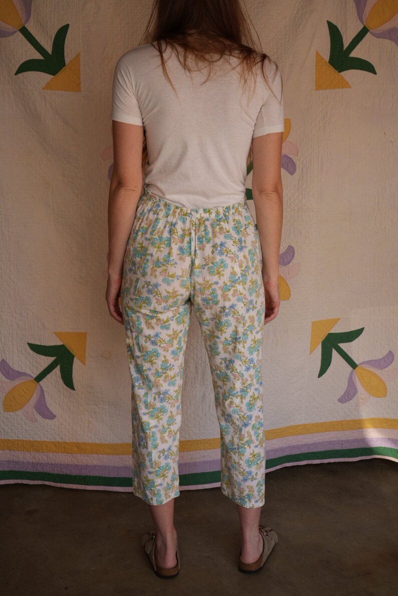 1960s Cotton Pajamas Pants / Floral Printed Cotton / Pj Trousers / Undergarments / Cotton Pajama Loungewear image 2