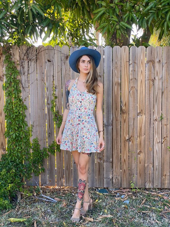 1960's Halter Dress / Little Flowers Mini Dress /