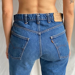 34&quot; Waist / 1970&#39;s Levi&#39;s Jeans / Slouchy Boy Fit Orange Tab Jeans / Bohemian / Unisex Gender Neutral / Medium Dark Wash Denim Jeans