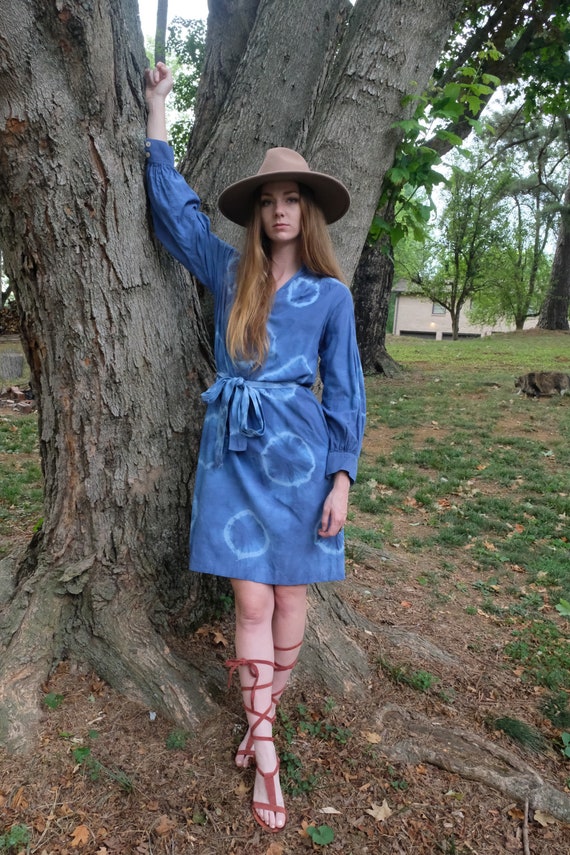 1970's Tie Dye Dress / Tie Dye Chambray Blue / Boh