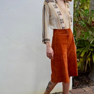 70s Leather Gaucho Pants / Copper Brown Suede Leather Pants / Seventies High Waist Gauchos / High Waist Trousers / High Waters image 3