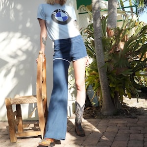 Vintage 70's Denim Jeans / Frederick's of Hollywood Zip-Off / Convertible / Medium Wash / Elephant Bell Bottoms / Seventies Denim Jeans image 1