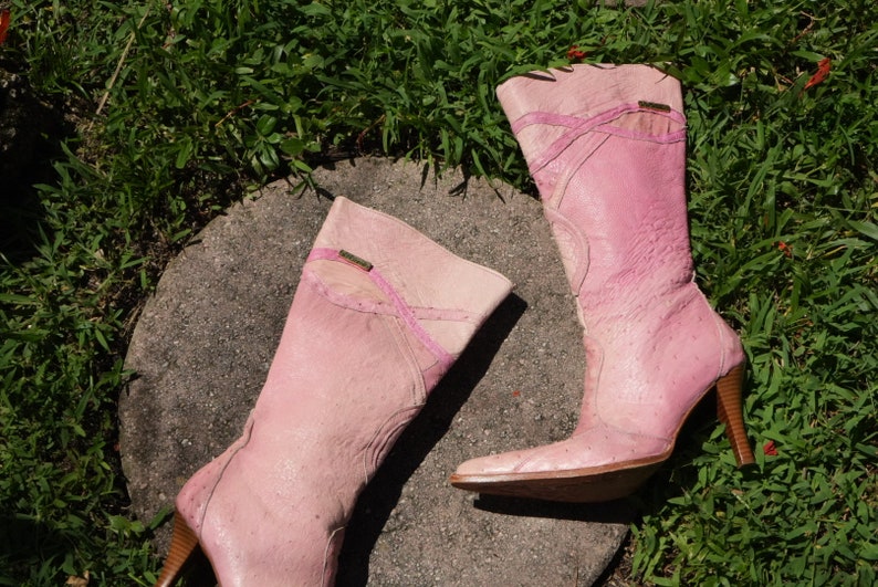 Size 5 US / y2k Pink Leather Pointed Toe Boots / Mid Calf Booties / On Trend Boots image 2