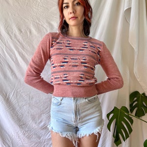 Vintage 70&#39;s Bird Sweater / Acrylic Knit Top / Seventies Jumper / Fish and Geese
