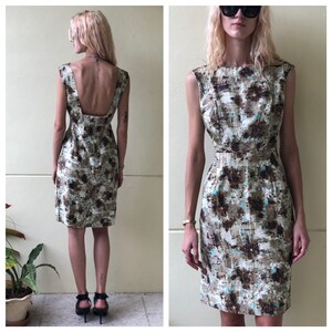 1960&#39;s Atomic Dress / Open Back Sexy Dress / Cotton Wiggle Date Night Dress / 1960&#39;s Cocktail Dress / Summer Wedding Dress