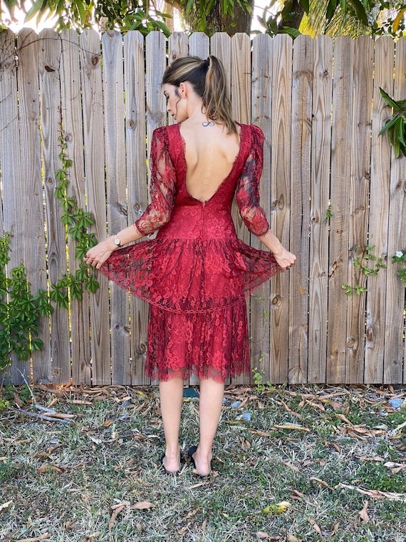 Robe en dentelle dos nu Robe en dentelle des annees 1980 Robe haute hippie Robe gothique rouge Robe de bal des annees 80 Etsy France