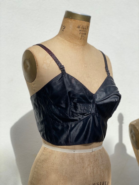 1950s Bra Bustier / Size 40 Rayon and Cotton Blac… - image 4