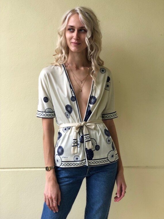 1960's Wrap Blouse / 1960's Paganne Modern Shirt /
