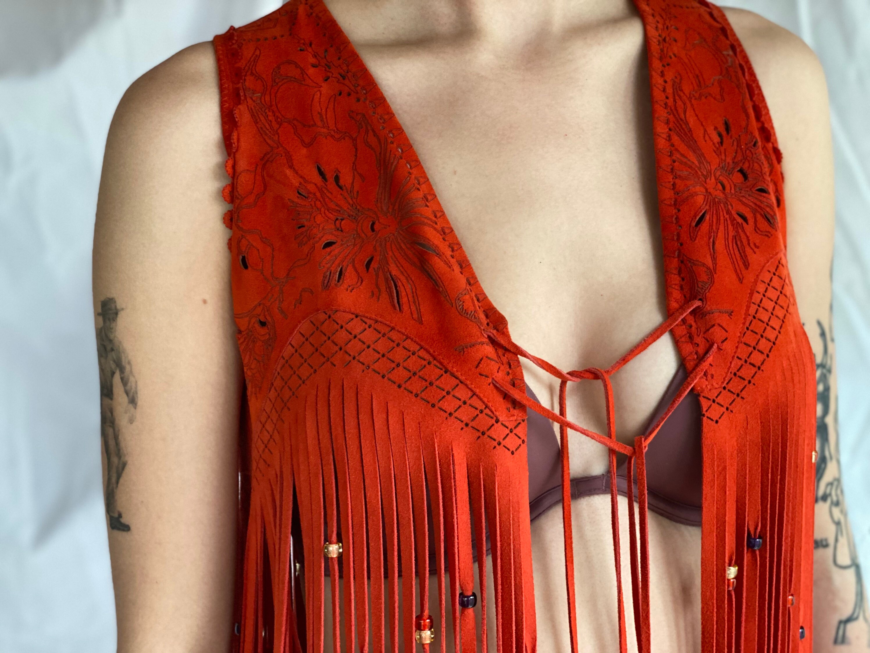 Resort 2017 Roberto Cavalli Leather Fringe Vest / Laser