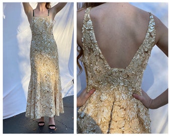 1930s Fully Sequined Evening Gown / RARE Art Deco Bombshell Mermaid Couture Evening Gown / Couture Wedding Gown /Thirties Hollywood Starlet