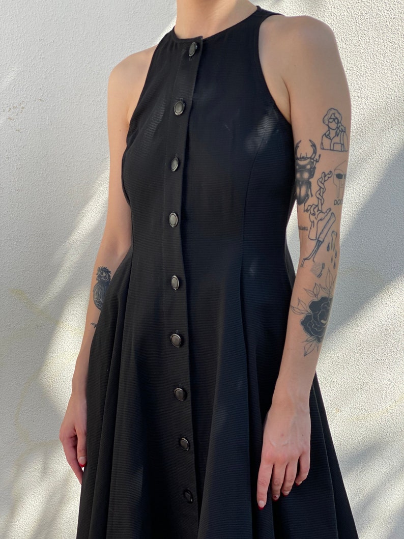 Cotton Summer Dress / Wedding Guest Dress / Resort Vacation Dress / 1980's Designer Dress / Black Structural Dress image 2