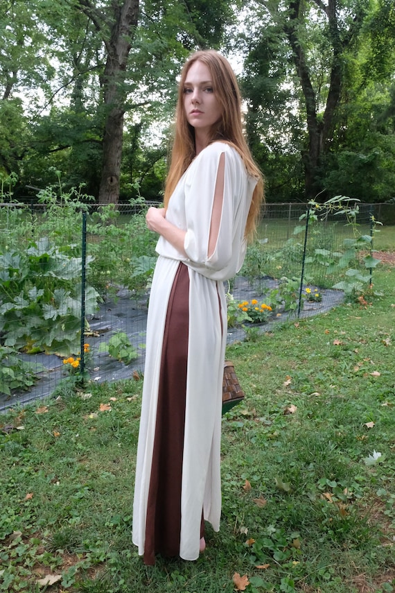 1970s Maxi Dress / Haute Hippie Evening Gown with… - image 1