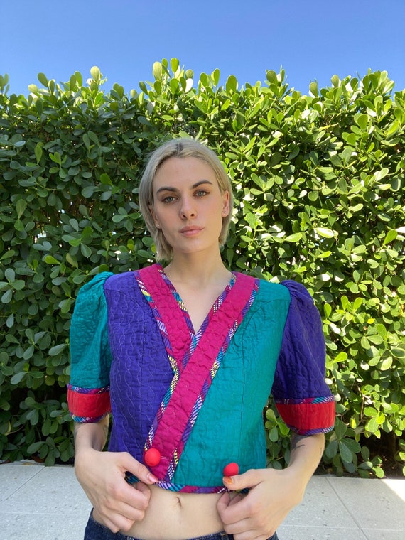 Quilt Crop Jacket / Jeanne March Vintage Quilt To… - image 4