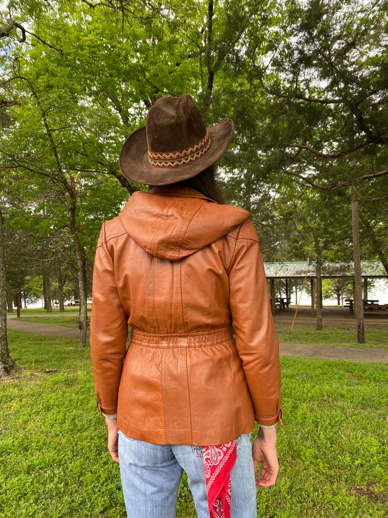 Vintage Leather Jacket / 1970's Copper Brown Hooded Etsy