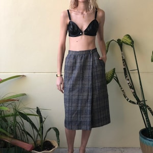 Giorgio Armani Skirt / Wool Plaid Winter Midi Skirt / Secretary Pocket Skirt