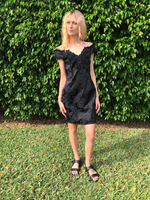 1980s Party Dress/ LBD Beaded off the 