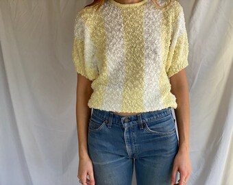 Vintage Slouchy Sweater / 80’s Batwing Stripe Knit Sweater / Knubby Sweater / Slouchy Sweater / Nubby Sweater / Lemon Meringue