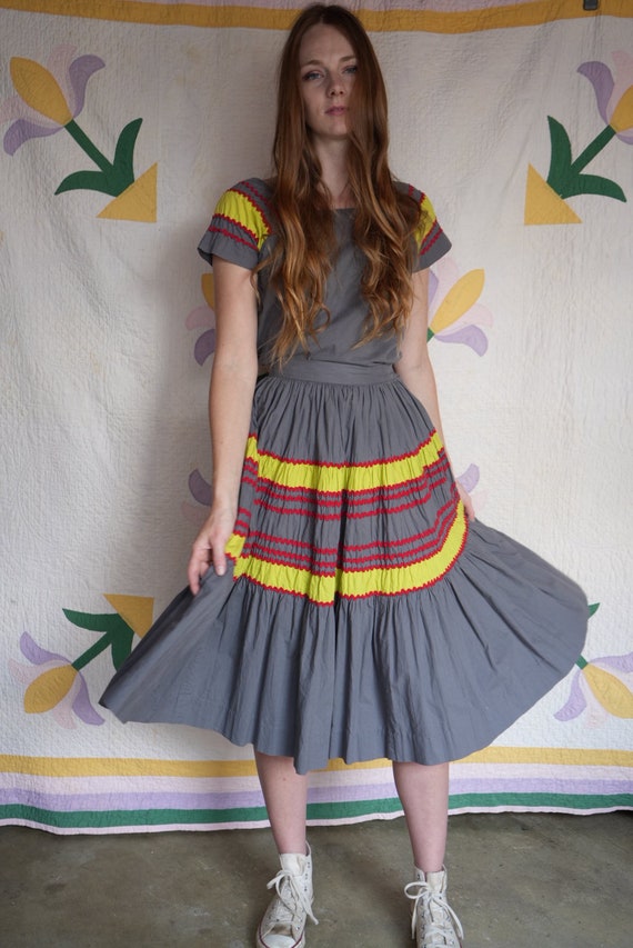 1950's Patio Dress Set / Western Ric Rac Trim Dress /… Gem