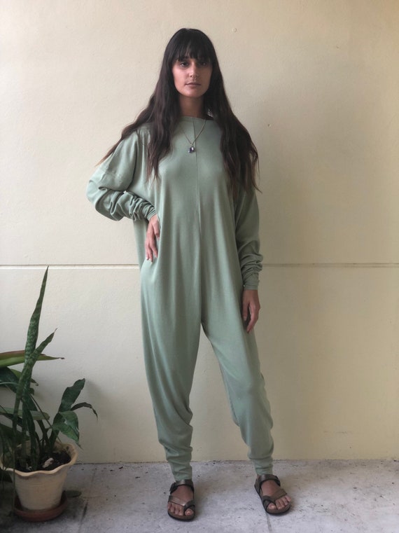 1990s Jumpsuit / Mint Green Cotton Jumpsuit / Over