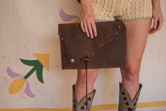 Brown Leather Purse / Envelope Clutch Purse / Vin… - image 3