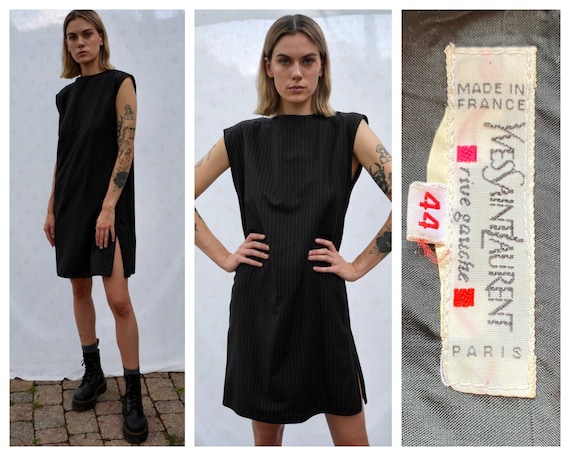 Yves Saint Laurent Dress / Pinstripe Wool Shift S… - image 1