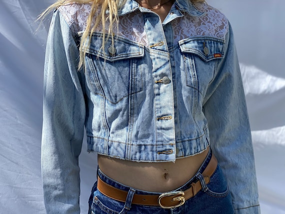 1990's Denim Jacket / Bleached Out Denim / Varsit… - image 1