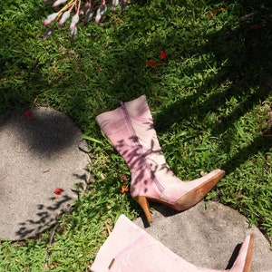 Size 5 US / y2k Pink Leather Pointed Toe Boots / Mid Calf Booties / On Trend Boots image 5