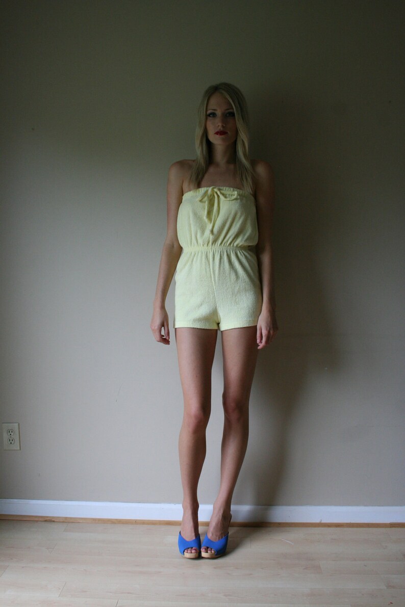70s Romper Pale Yellow Terry Cloth SUZANNE SOMERS Strapless Etsy