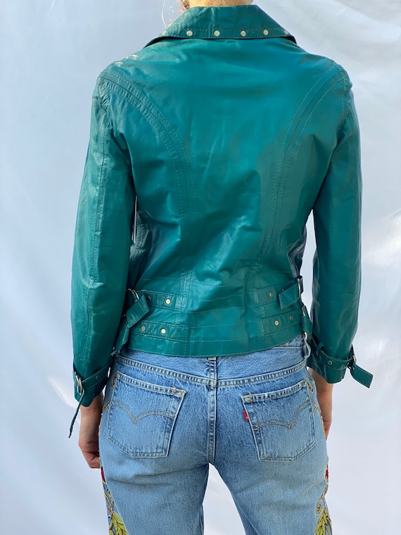 Vintage 1970's Leather Jacket / Teal Green Studded Slim | Etsy