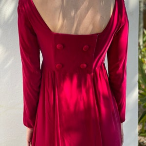 1960s Velvet Maxi Dress / Romeo and Juliet / Velvet Empire Dress / Long Velvet Gown in Hot Pink / Scoop Back Dress image 3