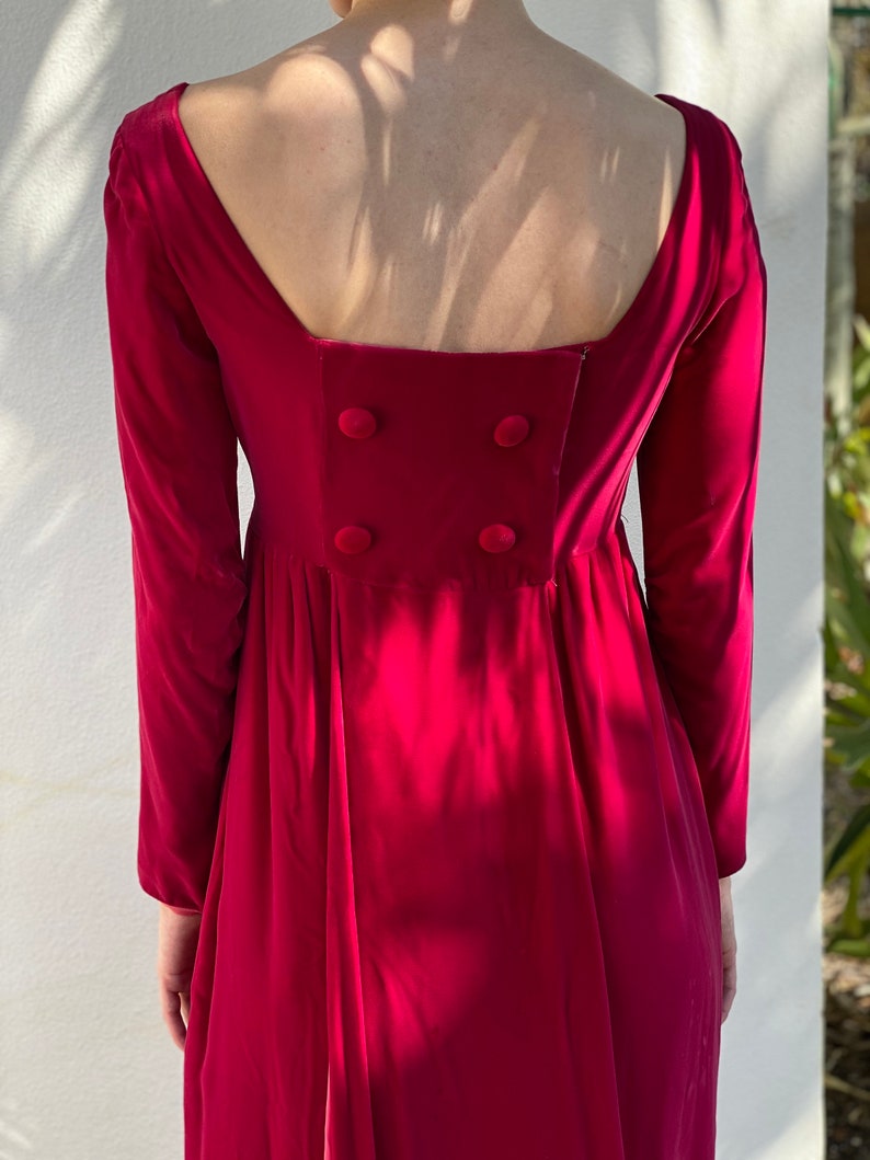 1960s Velvet Maxi Dress / Romeo and Juliet / Velvet Empire Dress / Long Velvet Gown in Hot Pink / Scoop Back Dress image 3