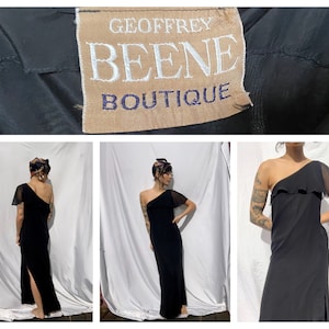70&#39;s Cocktail Dress by Geoffrey Beene Boutique / 1970&#39;s Silk Chiffon Slinky Draped One Shoulder Evening Gown with High Side Slit