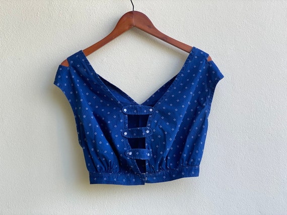 Antique Indigo Calico Cropped Blouse / Early Indig