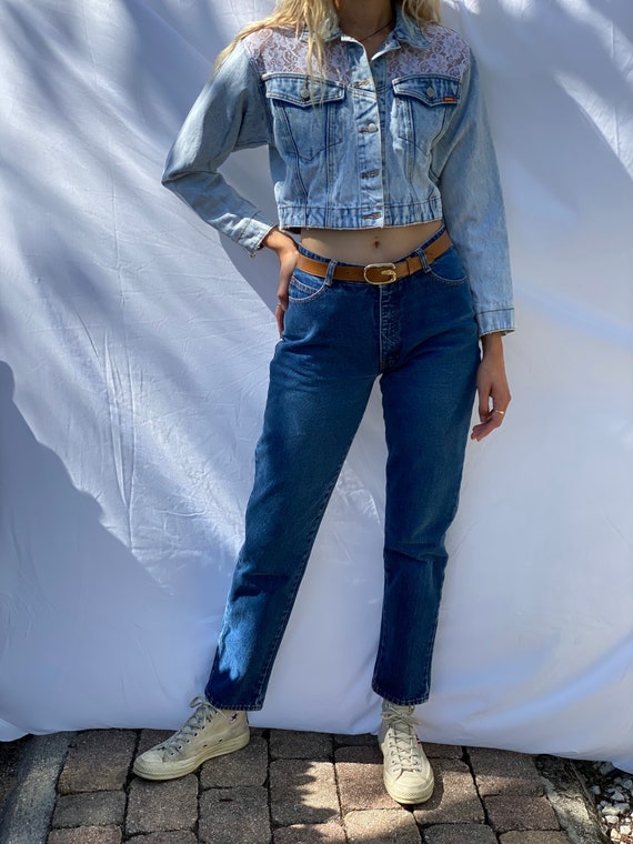 1990's Denim Jacket / Bleached Out Denim / Varsit… - image 7