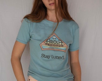 Vintage Ariola Records Tshirt / Super soft T Shirt Tee / Light Blue 70's Tshirt / Record Shop Tee / Seventies Tshirt