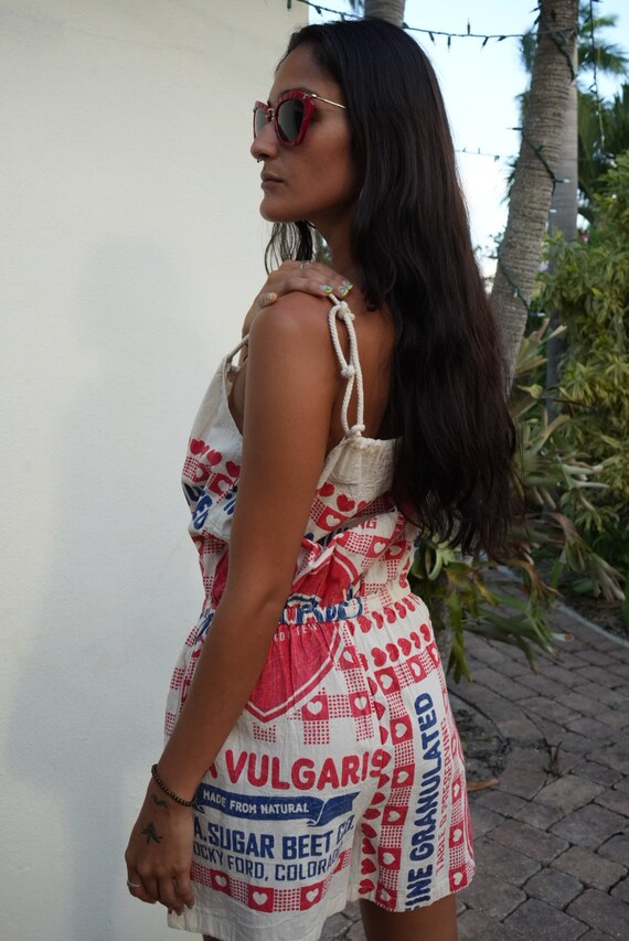 Sugar Feedsack Vintage Romper with Rope Straps / … - image 10