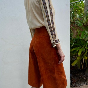 70s Leather Gaucho Pants / Copper Brown Suede Leather Pants / Seventies High Waist Gauchos / High Waist Trousers / High Waters image 7