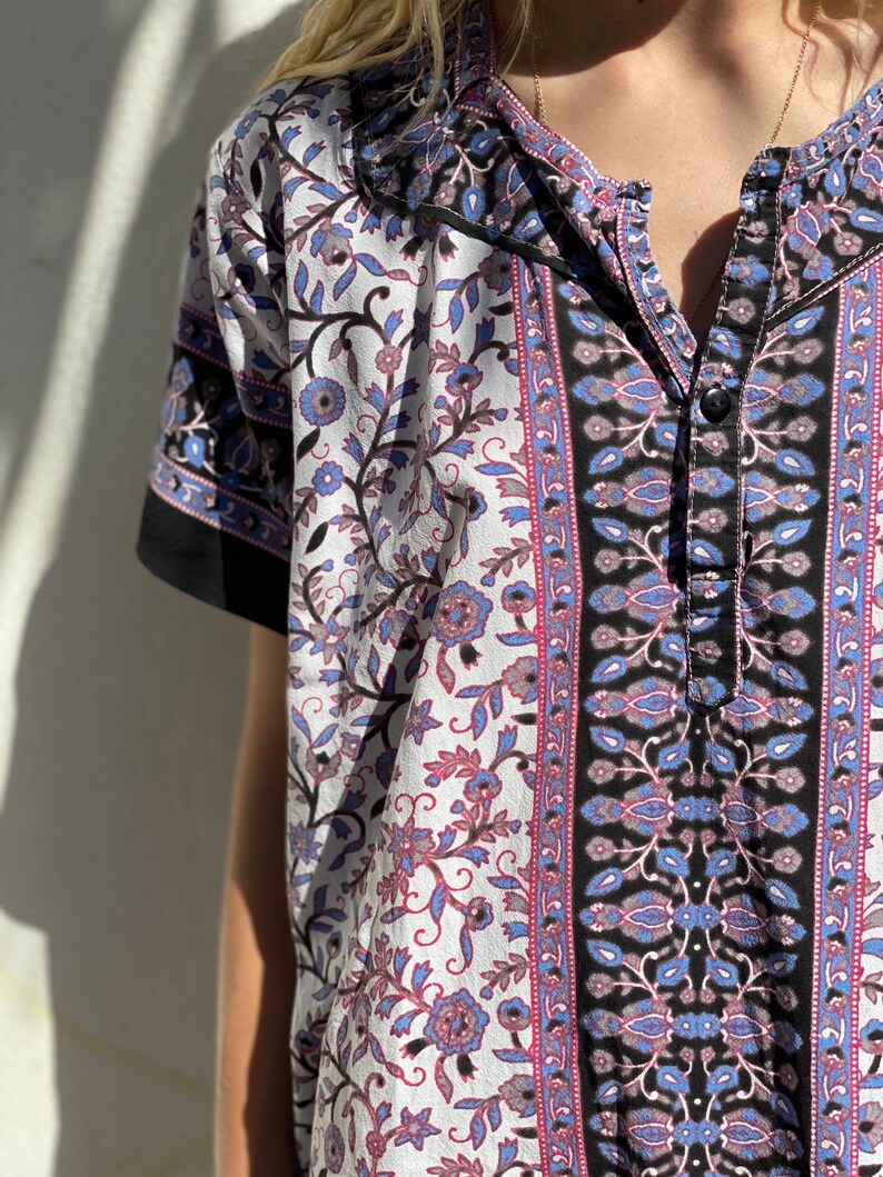 Vintage Tunic Dress Oversized Cotton Tunic Shift Shirt Dress Indian Cotton Printed Dress Summer Easy Dress