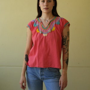 1970&#39;s Embroidered  Blouse / Cotton Tunic Shirt / Cotton Top / Bohemian Blouse / Guatemalan Top