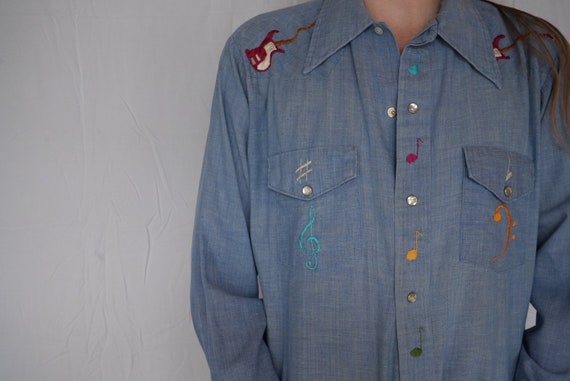 Vintage Western Shirt / Chambray Embroidered Shir… - image 4