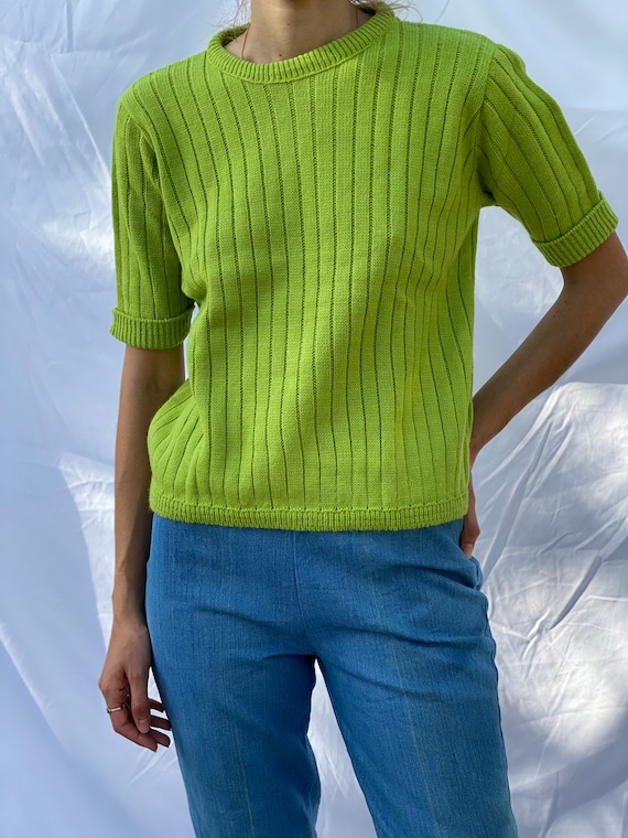 1960's Boxy Sweater / Lime Green Mid Century Sweat