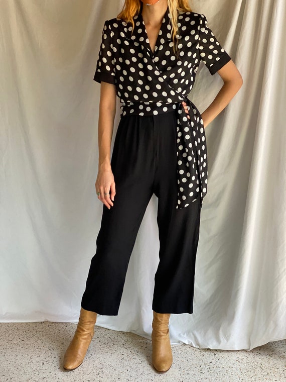 1990s Jumpsuit / Polka Dot Wrap Top Onesie / Ones… - image 9