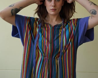 70's Terry Cloth Maxi Dress / Towel Dress / Stripe Maxi Dress / Seventies Summer Dress / Swimsuit Tunic Cover Up / Resort Vacation
