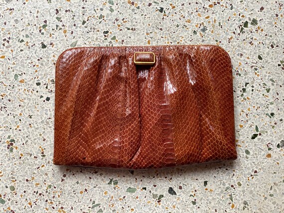 Vintage Snakeskin Clutch Salmon Pink Beige and Brown Clutch Purse 1970/'s Hand Bag 80/'s leather Reptile Purse Convertible Crossbody