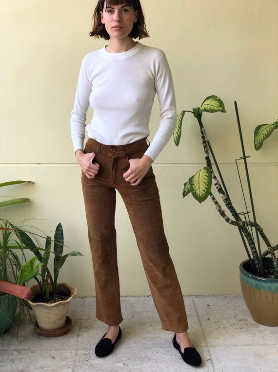 Vintage Suede Pants / Brown Leather Pants / Stagew