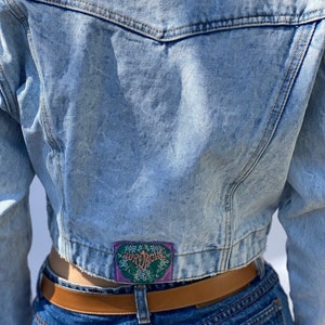 1990's Denim Jacket / Bleached Out Denim / Varsity Jacket / Cropped jean Jacket With Lace / Acid Wash Jean Jacket image 8