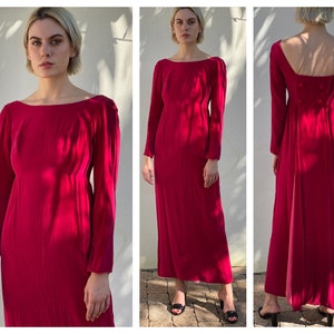 1960s Velvet Maxi Dress / Romeo and Juliet / Velvet Empire Dress / Long Velvet Gown in Hot Pink / Scoop Back Dress image 1