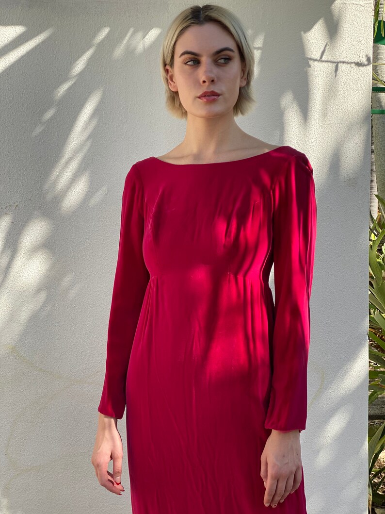 1960s Velvet Maxi Dress / Romeo and Juliet / Velvet Empire Dress / Long Velvet Gown in Hot Pink / Scoop Back Dress image 6